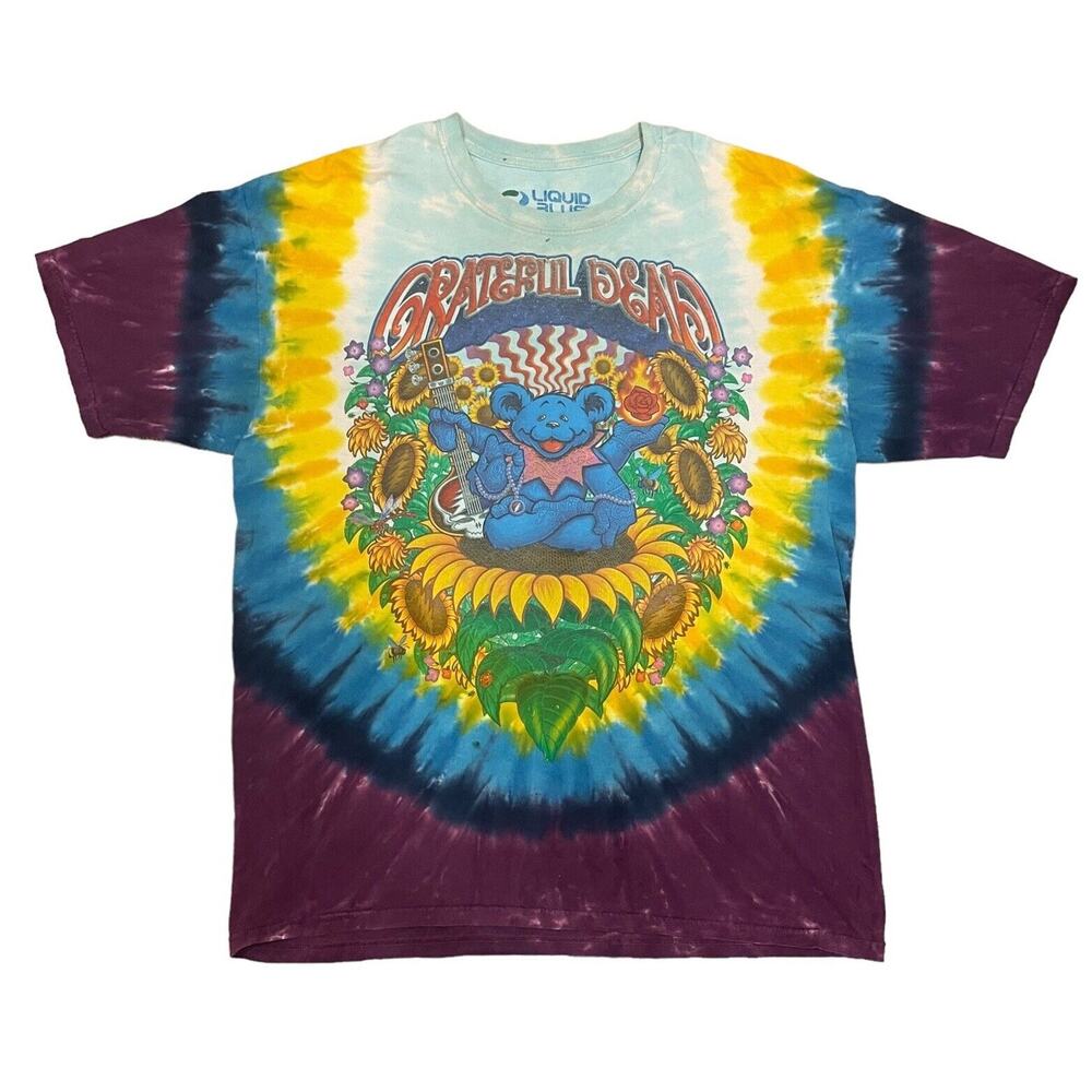 Liquid Blue Grateful Dead Inspiration Bear Tie Dye All Over Faded T Shirt XL - Picture 1 of 10